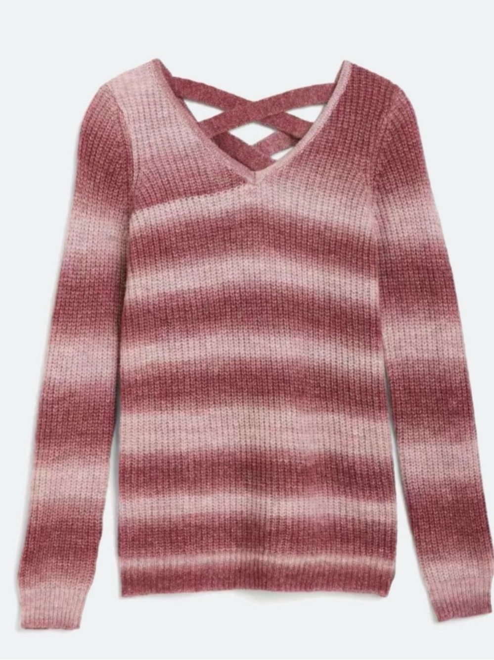 Love Ellie Crisscross V-Neck Striped Sweater in Dusty Rose